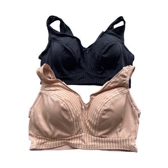 Rhonda Shear 2 Pk Striped Pin Up Bra Size XL Black Beige Intimate Support 649.13 - Picture 2 of 9